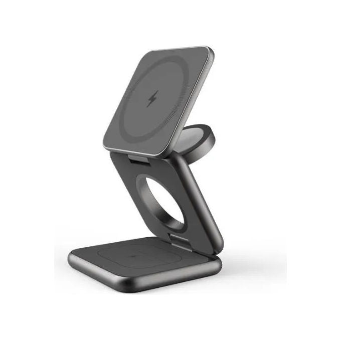 Celly Mag Fold Charge 3 in 1, Caricatore Wireless 15W, Grigio