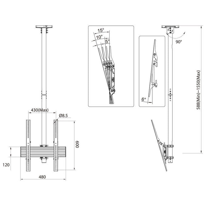 Multibrackets Supporto da Soffitto per Display 70'' Nero VESA 400x600