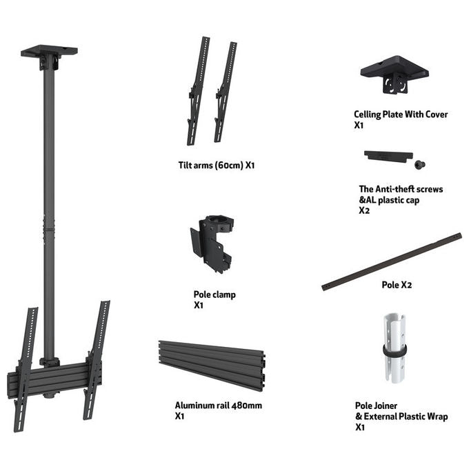 Multibrackets Supporto da Soffitto per Display 70'' Nero VESA 400x600