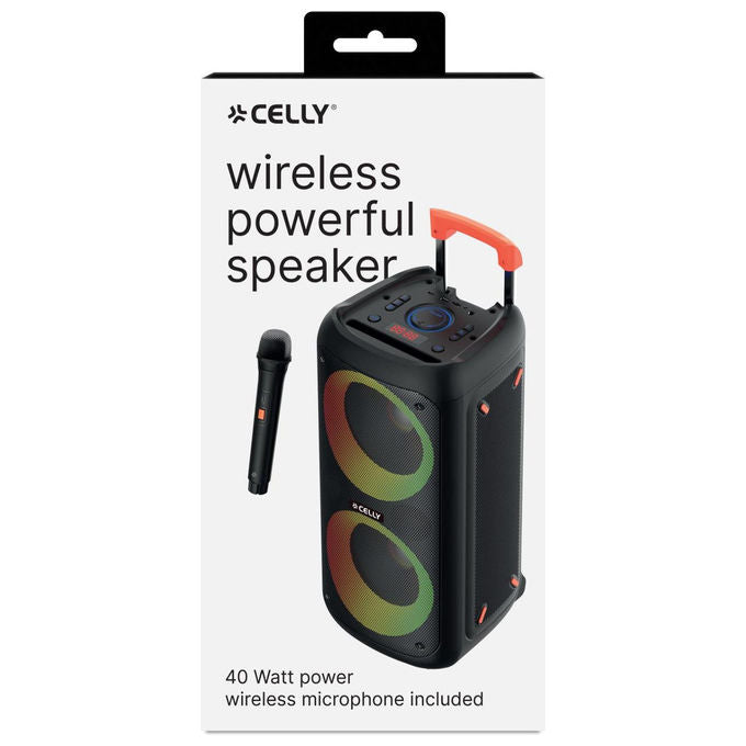 Celly PARTYSPEAKERWLM Altoparlante da Festa Portatile Bluetooth 40 W Wireless con Microfono 2400 mAh colore Nero