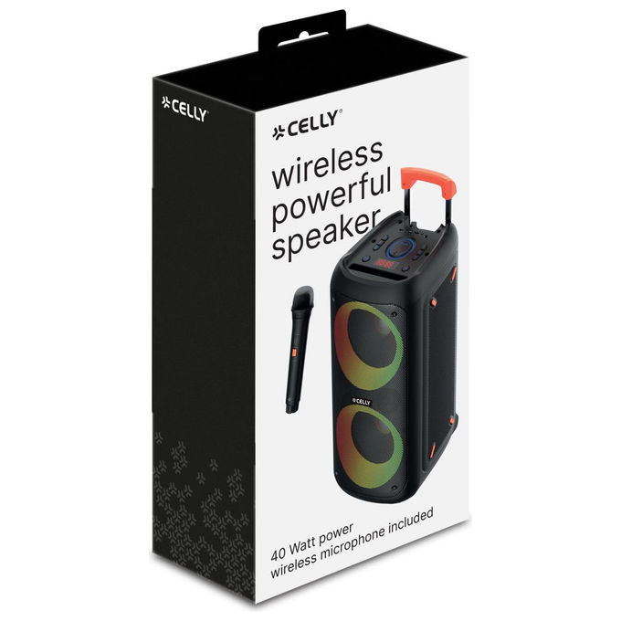 Celly PARTYSPEAKERWLM Altoparlante da Festa Portatile Bluetooth 40 W Wireless con Microfono 2400 mAh colore Nero