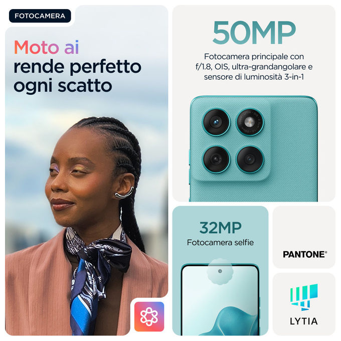 Motorola PB7E0034SE Edge 60 Fusion Smartphone 5G 6.67'' 8 GB 256 GB Android 15 Fotocamera 50 MP Batteria 5200 mAh colore Turchese