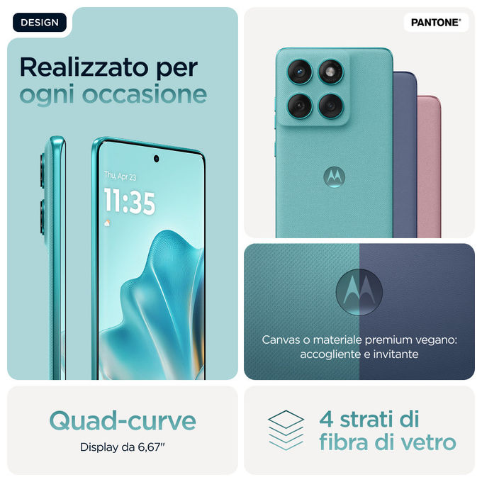 Motorola PB7E0034SE Edge 60 Fusion Smartphone 5G 6.67'' 8 GB 256 GB Android 15 Fotocamera 50 MP Batteria 5200 mAh colore Turchese