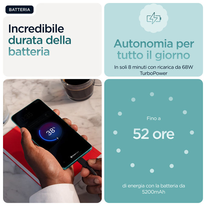 Motorola PB7E0034SE Edge 60 Fusion Smartphone 5G 6.67'' 8 GB 256 GB Android 15 Fotocamera 50 MP Batteria 5200 mAh colore Turchese