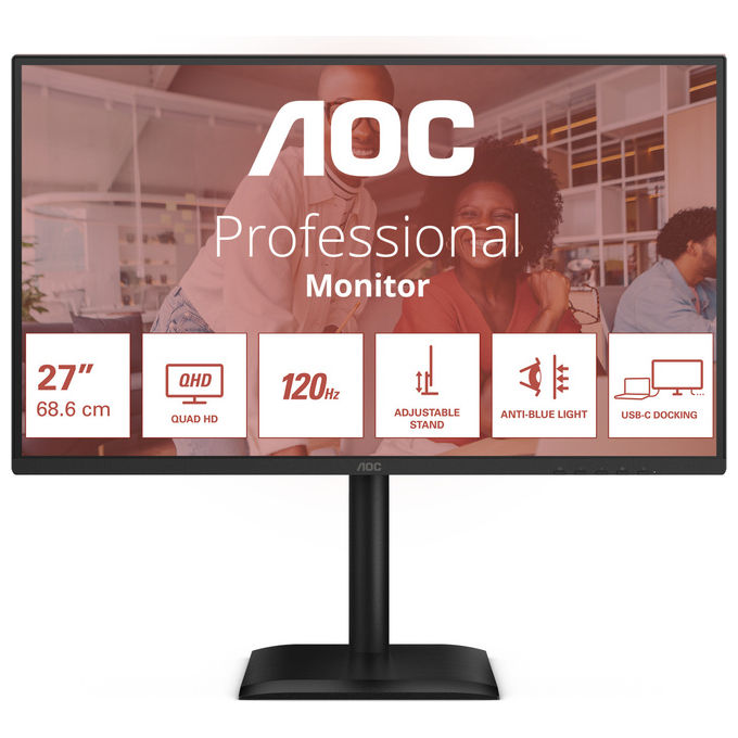 AOC Q27E4CV Monitor PC 27'' QHD IPS 120Hz USB-C 90W Power Delivery Hub USB Altoparlanti colore Nero