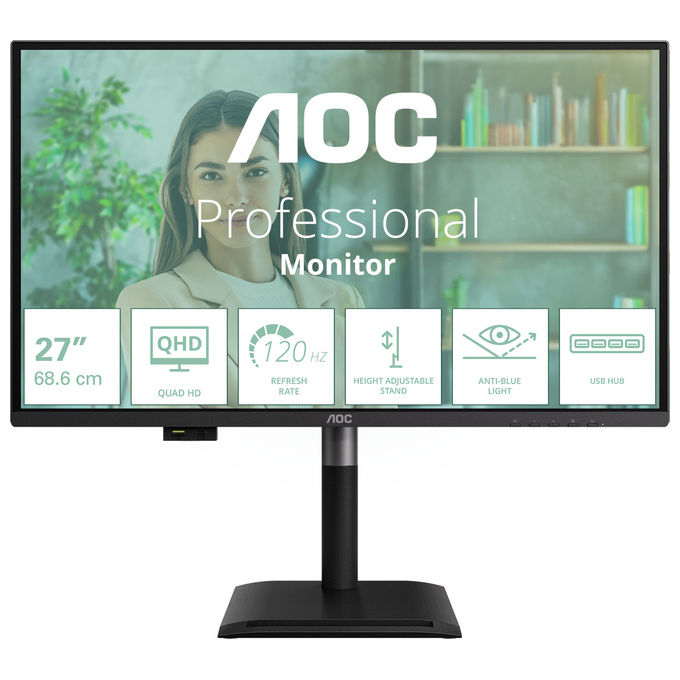 AOC Q27P4U Monitor PC 27'' QHD 2560x1440 IPS 120Hz Hub USB 3.2 HDMI DisplayPort colore Nero