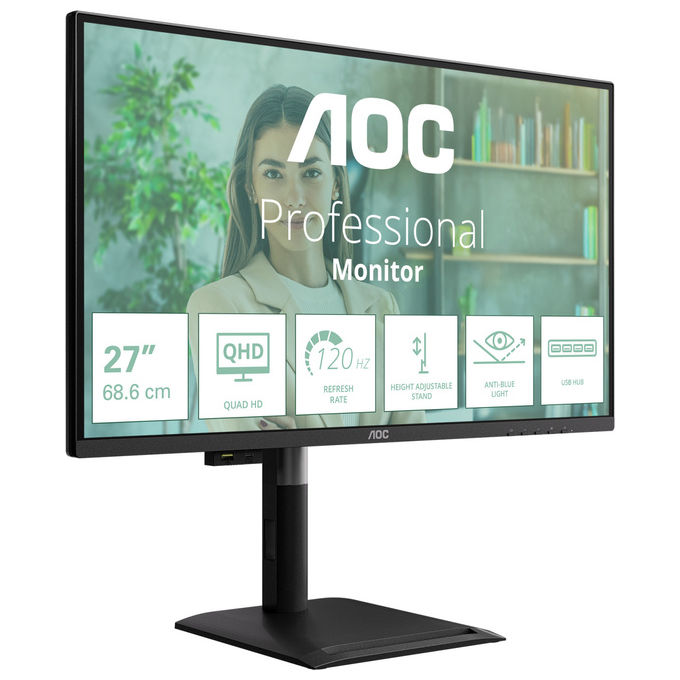 AOC Q27P4U Monitor PC 27'' QHD 2560x1440 IPS 120Hz Hub USB 3.2 HDMI DisplayPort colore Nero