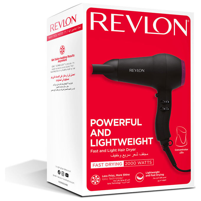 Revlon RVDR5823E1 Fast and Light Asciugacapelli 2000 W Ionico Ceramica 2 velocita' 3 temperature con Concentratore colore Nero