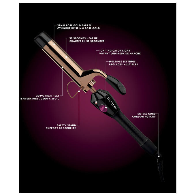 Revlon RVIR1159 Salon Long-Last Arricciacapelli Cono 32 mm 20 Impostazioni Temperatura 200°C colore Nero Oro Rosa