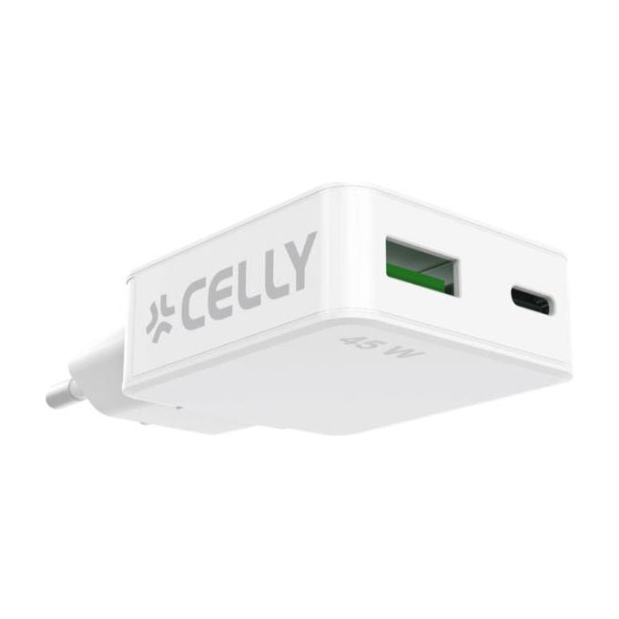 Celly Caricabatterie Slim GaN 45W da Parete per Smartphone Tablet Bianco