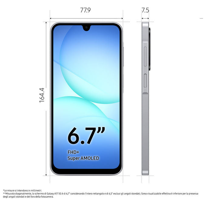 Samsung SM-A176BZADEUE Galaxy A17 5G Smartphone 8GB RAM 256GB 6.7'' Super AMOLED 5G 5000 mAh IP54 colore Grigio