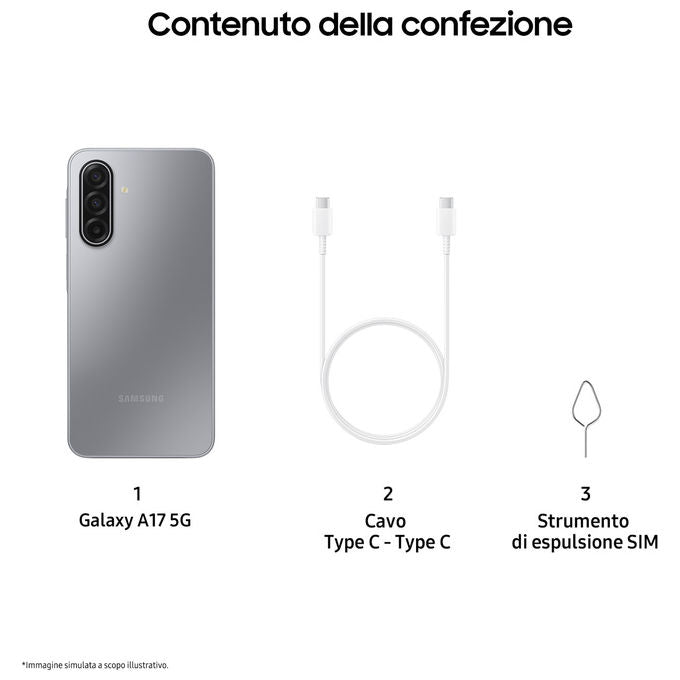 Samsung SM-A176BZADEUE Galaxy A17 5G Smartphone 8GB RAM 256GB 6.7'' Super AMOLED 5G 5000 mAh IP54 colore Grigio