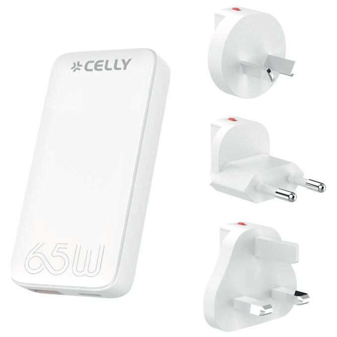 Celly Caricabatterie da Muro Universale TC 65W con USB-C e USB-A Bianco