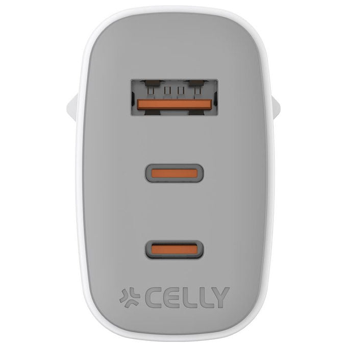 Celly Caricabatterie Muro 65W con 2 USB-C e 1 USB-A Bianco