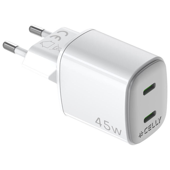 Celly Caricabatterie Universale 45W con 2 porte USB-C Bianco