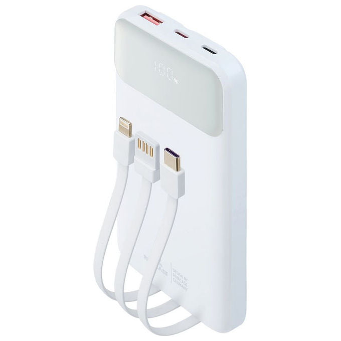 RivaCase VA2211 Power Bank 10000 mAh QC PD 3.0 22.5 W 3 cavi integrati USB-C Lightning display colore Bianco