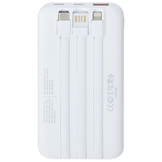RivaCase VA2211 Power Bank 10000 mAh QC PD 3.0 22.5 W 3 cavi integrati USB-C Lightning display colore Bianco