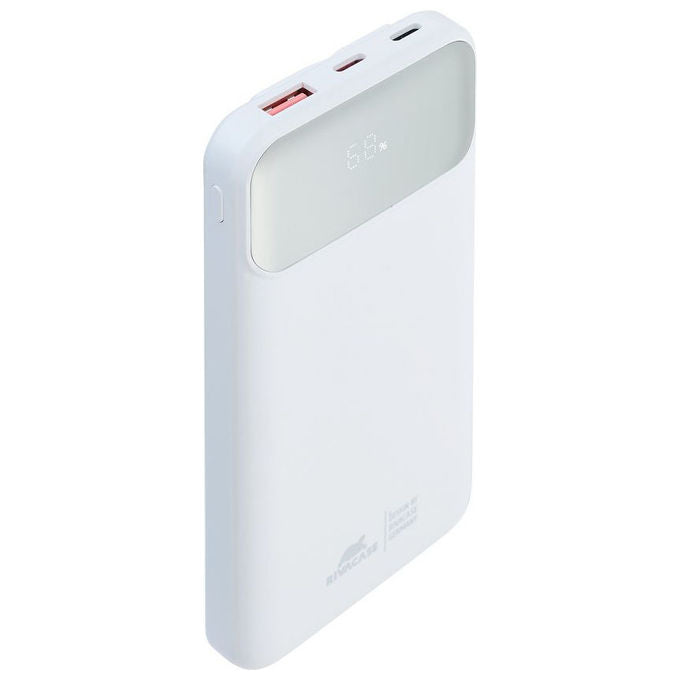 RivaCase VA2211 Power Bank 10000 mAh QC PD 3.0 22.5 W 3 cavi integrati USB-C Lightning display colore Bianco