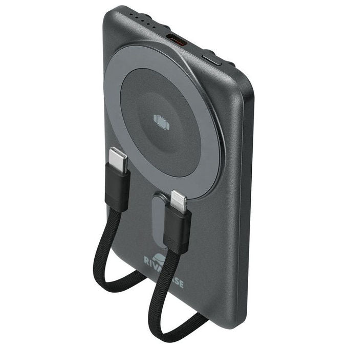 Rivacase VA2607 Power Bank 5000 mAh Wireless Qi MagSafe, Nero-Grigio