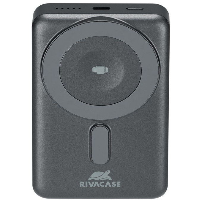 Rivacase VA2608 Power Bank 10000 mAh Wireless MagSafe Qi 15W QC PD 20W Ricarica iWatch cavi integrati colore Grigio