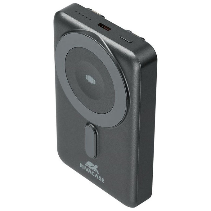 Rivacase VA2608 Power Bank 10000 mAh Wireless MagSafe Qi 15W QC PD 20W Ricarica iWatch cavi integrati colore Grigio