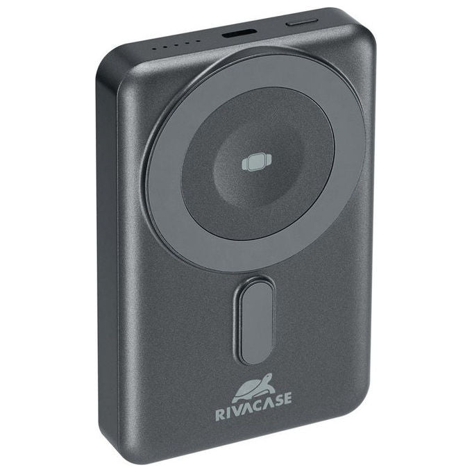 Rivacase VA2608 Power Bank 10000 mAh Wireless MagSafe Qi 15W QC PD 20W Ricarica iWatch cavi integrati colore Grigio