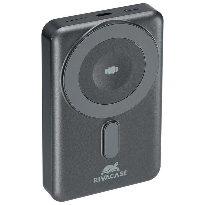 Rivacase VA2608 Power Bank 10000 mAh Wireless MagSafe Qi 15W QC PD 20W Ricarica iWatch cavi integrati colore Grigio