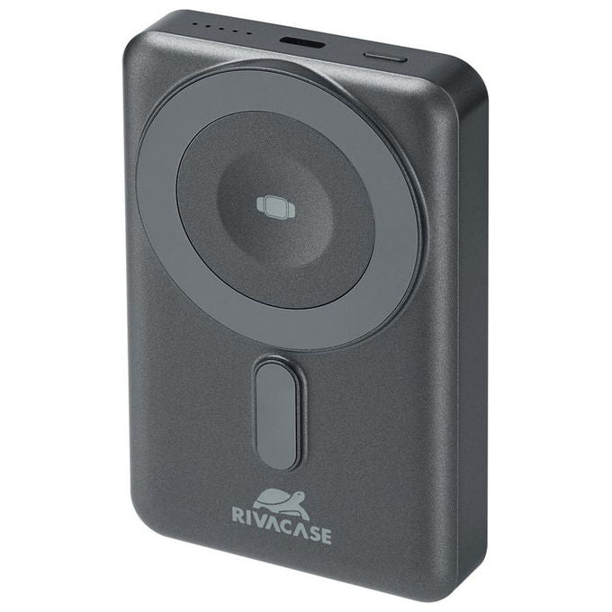 Rivacase VA2608 Power Bank 10000 mAh Wireless MagSafe Qi 15W QC PD 20W Ricarica iWatch cavi integrati colore Grigio