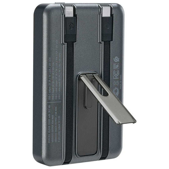 Rivacase VA2608 Power Bank 10000 mAh Wireless MagSafe Qi 15W QC PD 20W Ricarica iWatch cavi integrati colore Grigio