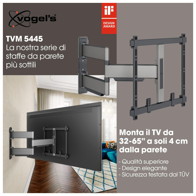 Vogel's TVM5445 Elite Staffa TV Full Motion 32'' 65'' VESA 400x400 35 Kg rotazione 180° colore Nero
