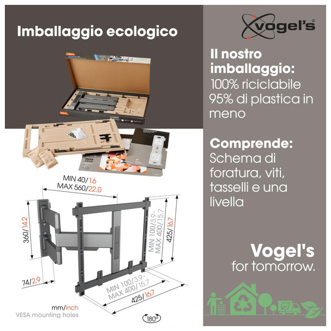 Vogel's TVM5445 Elite Staffa TV Full Motion 32'' 65'' VESA 400x400 35 Kg rotazione 180° colore Nero