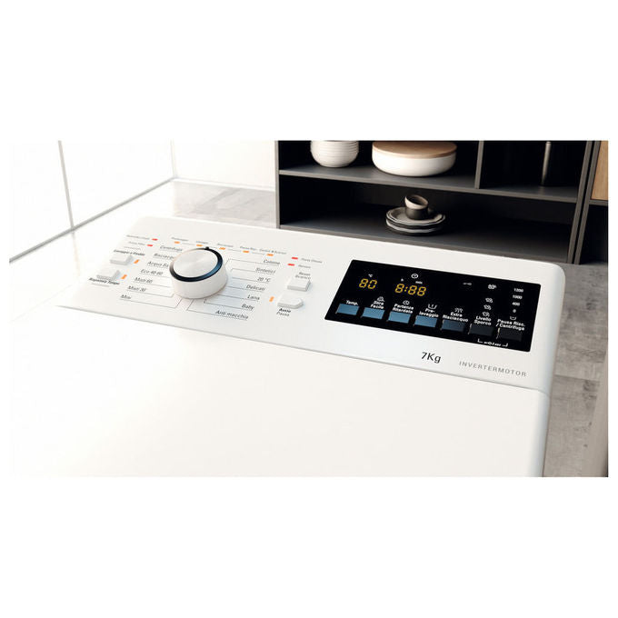 Hotpoint WMTG725BIT Lavatrice Carica dall'Alto 7 Kg 1200 rpm Classe B Inverter 14 Programmi (90x40x60 cm) colore Bianco