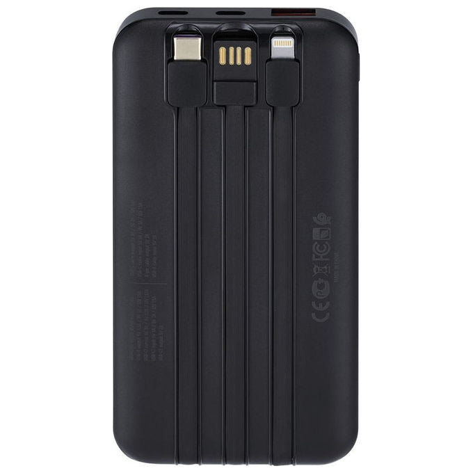 Rivacase VA2211 Power Bank 10000 mAh 22,5W PD 3.0 QC 3.0 3 Cavi Integrati Display colore Nero