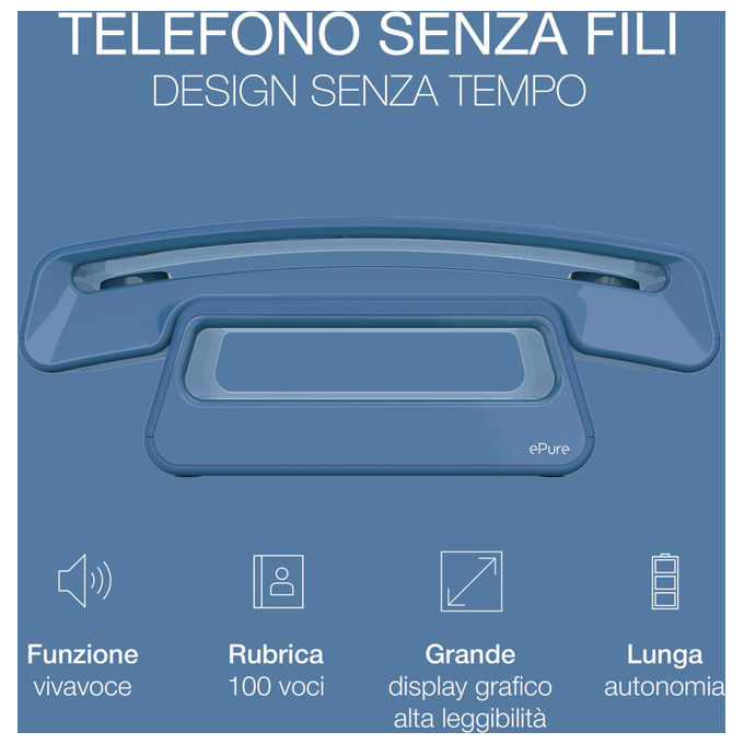 Alcatel ATL1428179 ePure Iconic Telefono Cordless DECT Vivavoce Blocco Chiamate Rubrica 100 Contatti colore Blu