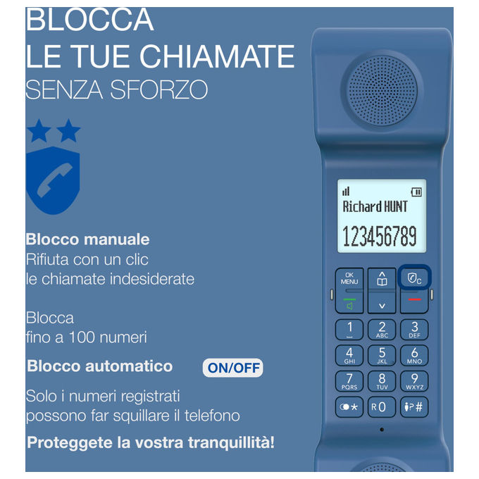 Alcatel ATL1428179 ePure Iconic Telefono Cordless DECT Vivavoce Blocco Chiamate Rubrica 100 Contatti colore Blu