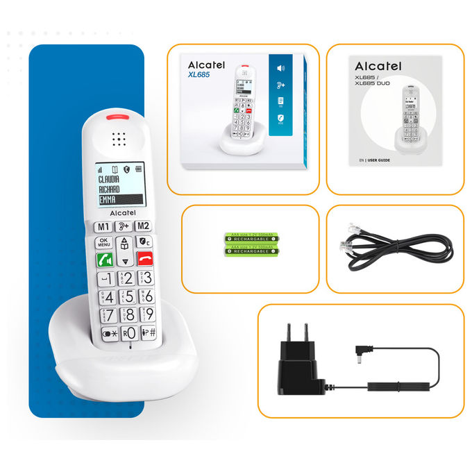 Alcatel XL685 DUO Telefono Cordless DECT Tasti Grandi Vivavoce Blocco Chiamate Rubrica 100 Contatti colore Nero