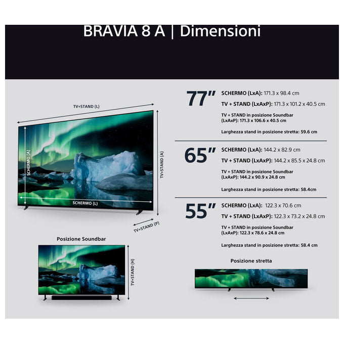 Sony K55XR8APAEP BRAVIA 8A TV OLED 55'' 4K Ultra HD Smart Google TV Acoustic Surface Audio+ colore Nero