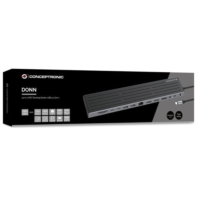 Conceptronic DONN32B Docking Station USB 3.2 Grigio Argento