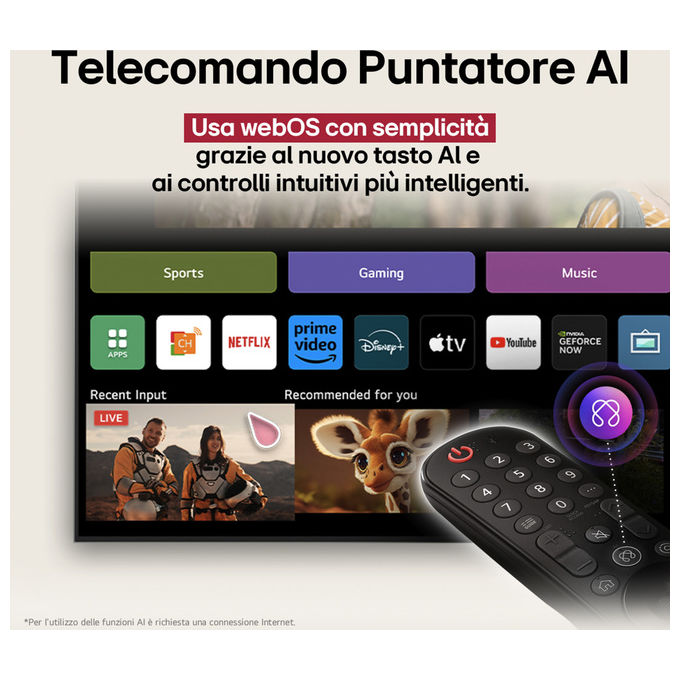 LG OLED83B56LA Serie B5 Smart TV OLED 83'' 4K Ultra HD webOS 25 Processore α8 Gen2 Dolby Vision Atmos 4 HDMI 2.1 120Hz VRR colore Nero