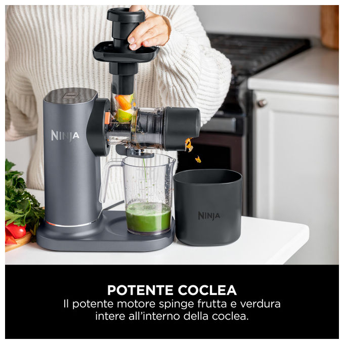 Ninja JC151EU Cold Press NeverClog Estrattore di Succo a Freddo 1200 W Caraffa 700 ml Total Pulp Control colore Grigio