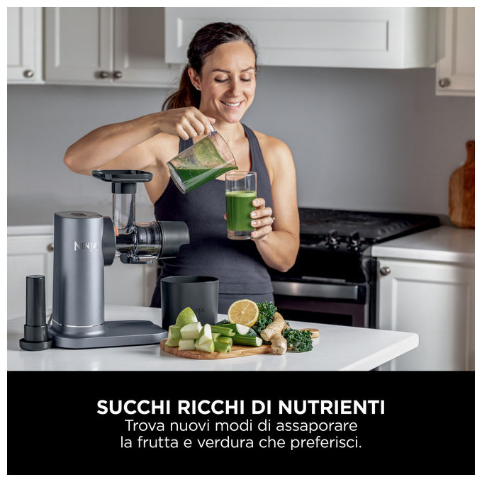 Ninja JC151EU Cold Press NeverClog Estrattore di Succo a Freddo 1200 W Caraffa 700 ml Total Pulp Control colore Grigio
