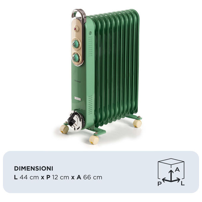 Ariete 8252 Linea Vintage Radiatore a Olio 11 Elementi 2500W 3 Livelli di Potenza colore Verde