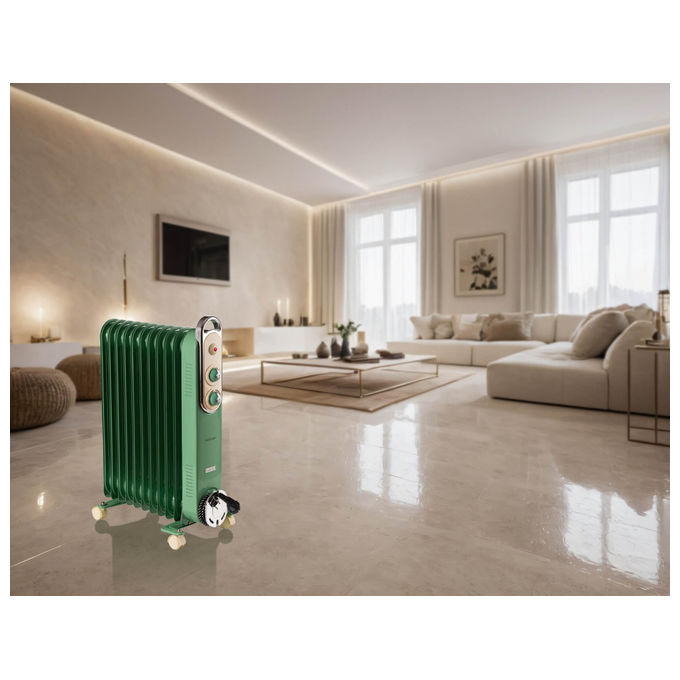 Ariete 8252 Linea Vintage Radiatore a Olio 11 Elementi 2500W 3 Livelli di Potenza colore Verde