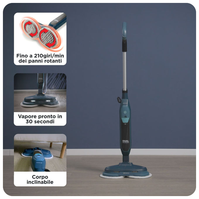 Ariete 4178 Dual Steam Scrub Scopa a vapore con panni rotanti 1200W serbatoio 400 cc 2 velocita' 30 min colore Blu