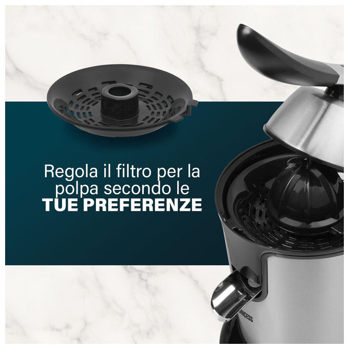 Princess 01.201873.01.001 Spremiagrumi Elettrico 1000W 2 Coni Filtro Regolabile Polpa Beccuccio Antigoccia Parti Lavabili in Lavastoviglie colore Acciaio Inox