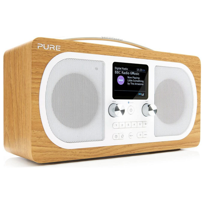 Pure 255048 Classic H6 Radio Stereo Digitale DAB+ FM Bluetooth 5.3 30W USB AUX Display TFT 2.4'' 80 Preset Doppia Sveglia colore Bianco Cotone Rovere