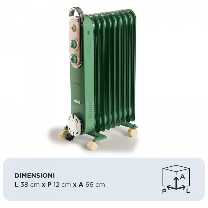 Ariete Radiatore ad Olio Vintage Verde, 9 Elementi, 2000W