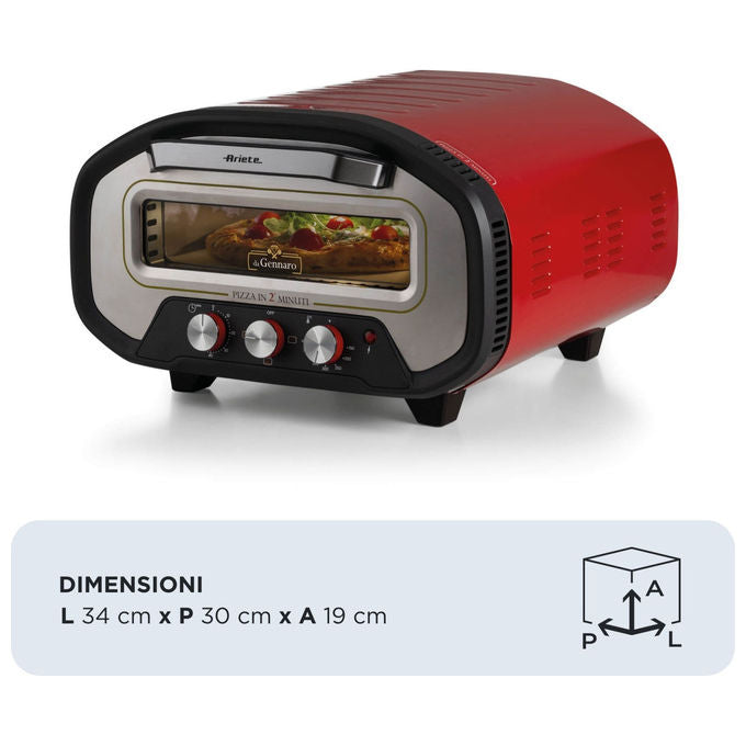 Ariete 3901 Da Gennaro Forno per Pizza 2200W 430°C Pietra Refrattaria Timer 60 min colore Rosso