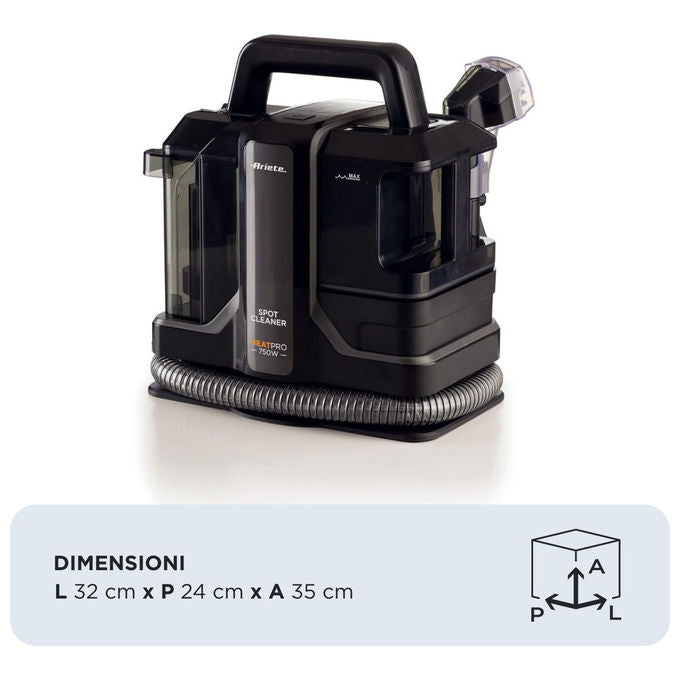 Ariete 2482 Spot Cleaner Heat Pro Aspirapolvere Lavatappeti 750W doppio serbatoio 1.1L IPX4 80 dB colore Nero
