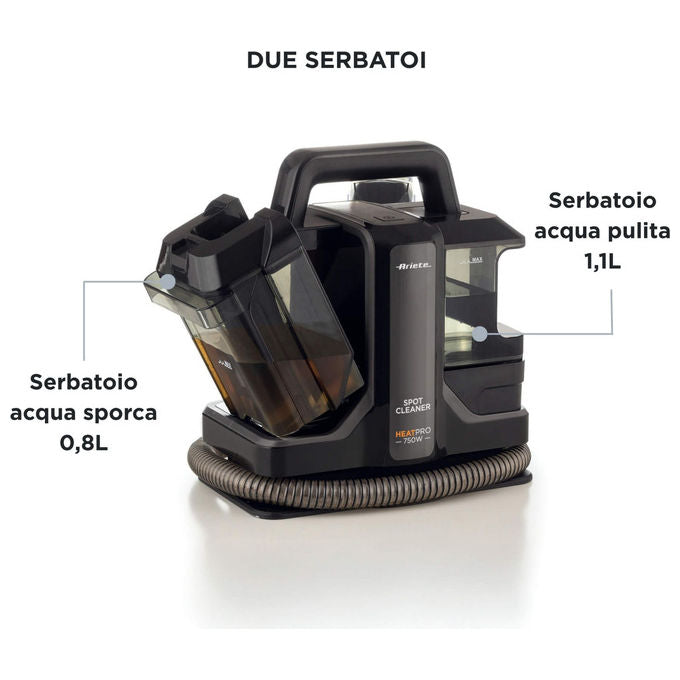 Ariete 2482 Spot Cleaner Heat Pro Aspirapolvere Lavatappeti 750W doppio serbatoio 1.1L IPX4 80 dB colore Nero